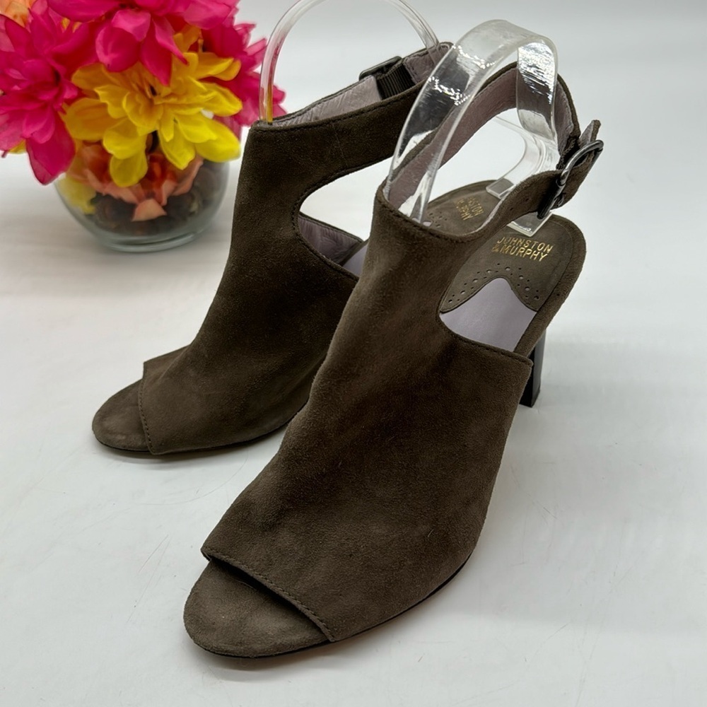 Johnston & Murphy Brown Suede Peep Toe Sandal Size 7 MCS6503C